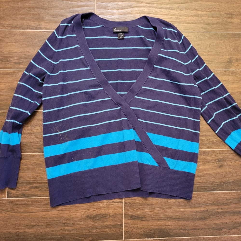 Light-weight blue striped deep‎ V-neck sweater Lane Bryant 22/24